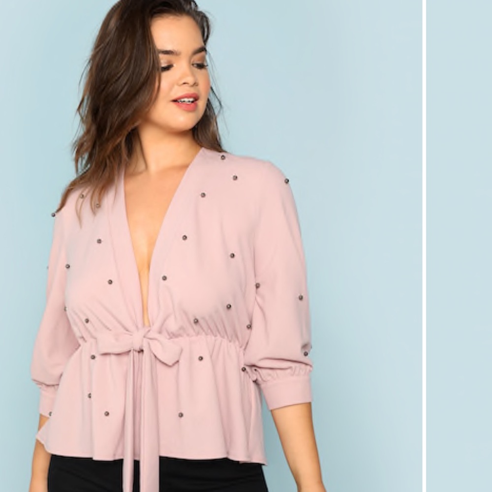 Plunging Neck Beaded Detail Knot Top
